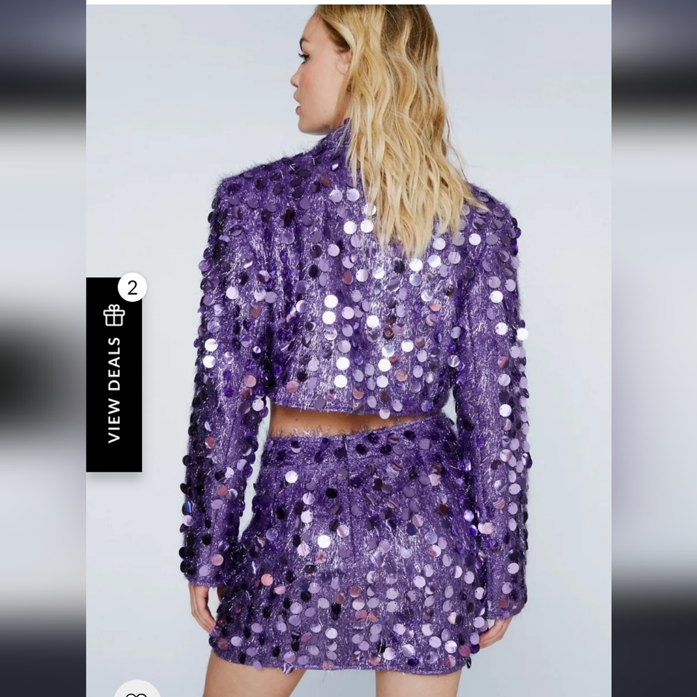 Nasty Gal sequin purple blazer and mini skirt NWT Taylor swift eras tour - Picture 2 of 9